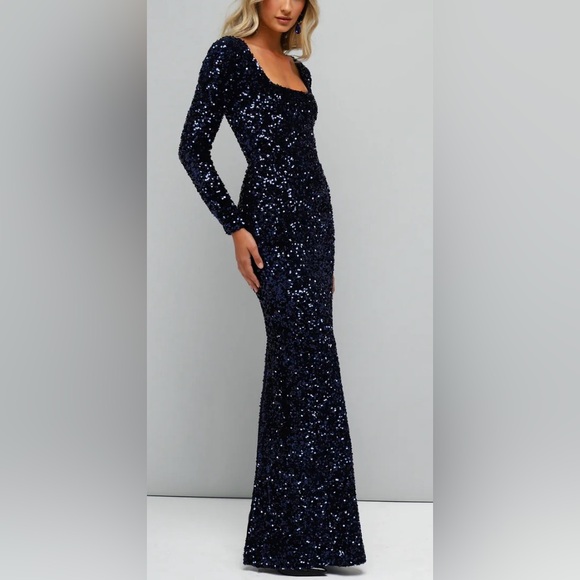 HELSI Jamie Sequin Long Sleeve Gown Midnight Blue Size L - Picture 1 of 10